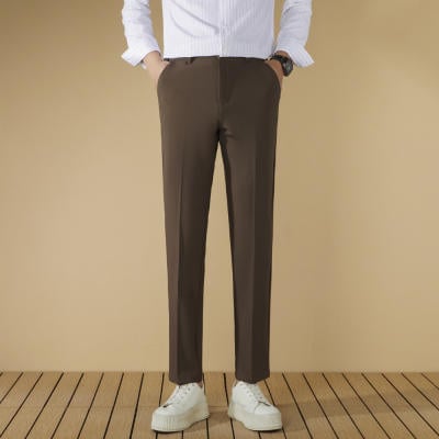 Pantaloni negri de costum pentru bărbați, croială dreaptă, fără cute, slim fit