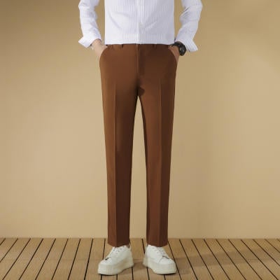 Pantaloni negri de costum pentru bărbați, croială dreaptă, fără cute, slim fit