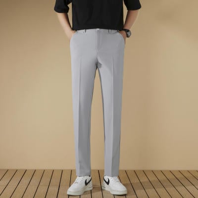 Pantaloni negri de costum pentru bărbați, croială dreaptă, fără cute, slim fit