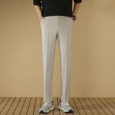Pantaloni negri de costum pentru bărbați, croială dreaptă, fără cute, slim fit