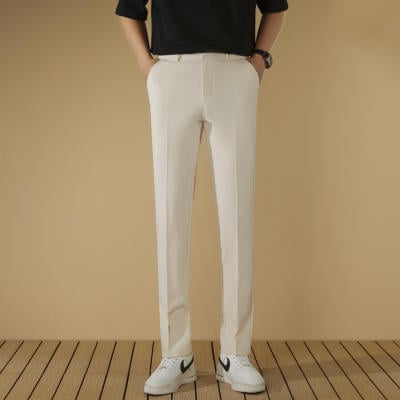 Pantaloni negri de costum pentru bărbați, croială dreaptă, fără cute, slim fit