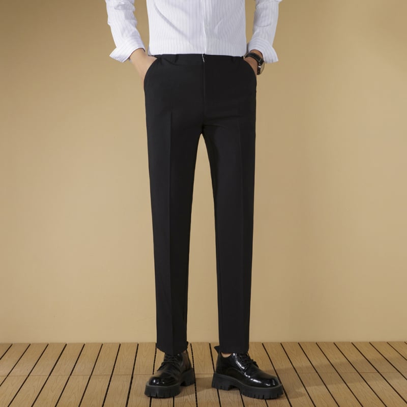Pantaloni negri de costum pentru bărbați, croială dreaptă, fără cute, slim fit