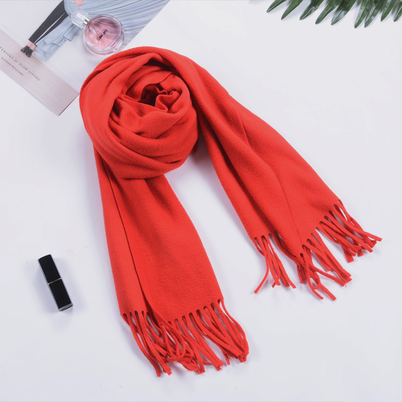 Uniszex velúr kockás kétoldalas sál, 30 cm széles, közepes hosszúságú, piros