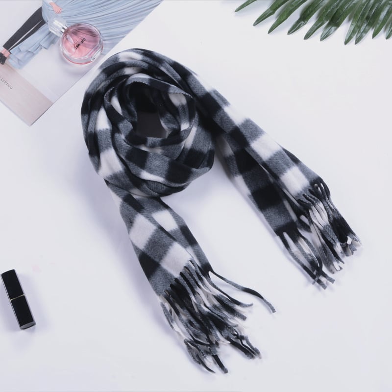 Uniszex velúr kockás kétoldalas sál, 30 cm széles, közepes hosszúságú, piros