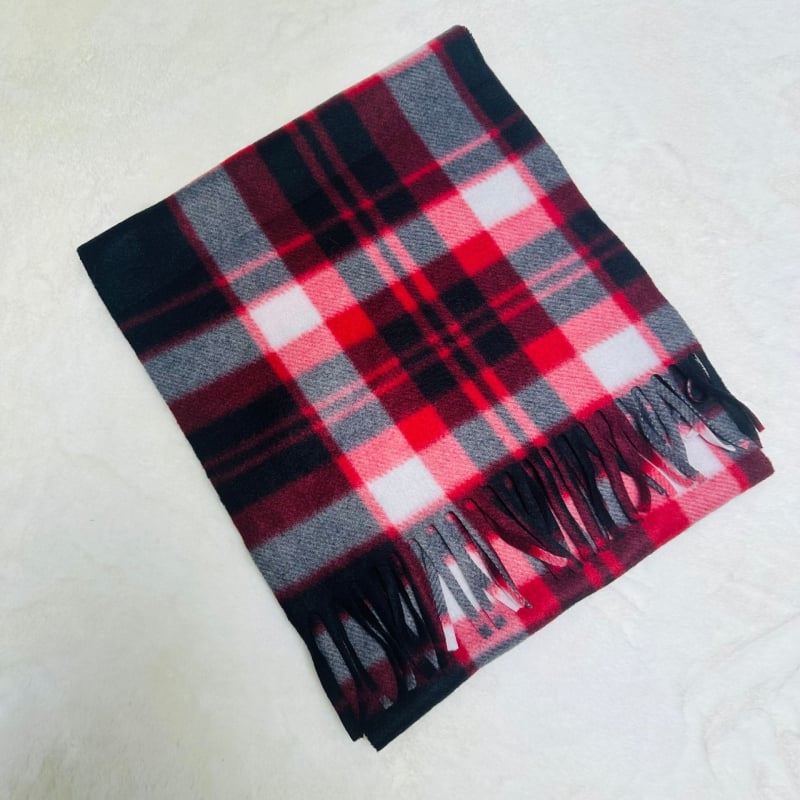 Uniszex velúr kockás kétoldalas sál, 30 cm széles, közepes hosszúságú, piros