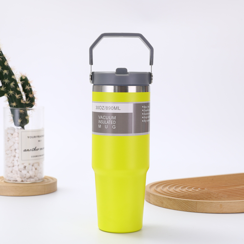 Fogantyús termosz 304 rozsdamentes acélból, 30 oz, autóba vihető, nagy kapacitás, vákuum-szigetelés