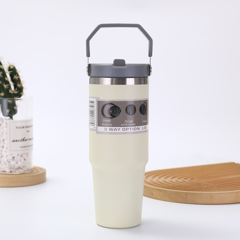 Fogantyús termosz 304 rozsdamentes acélból, 30 oz, autóba vihető, nagy kapacitás, vákuum-szigetelés