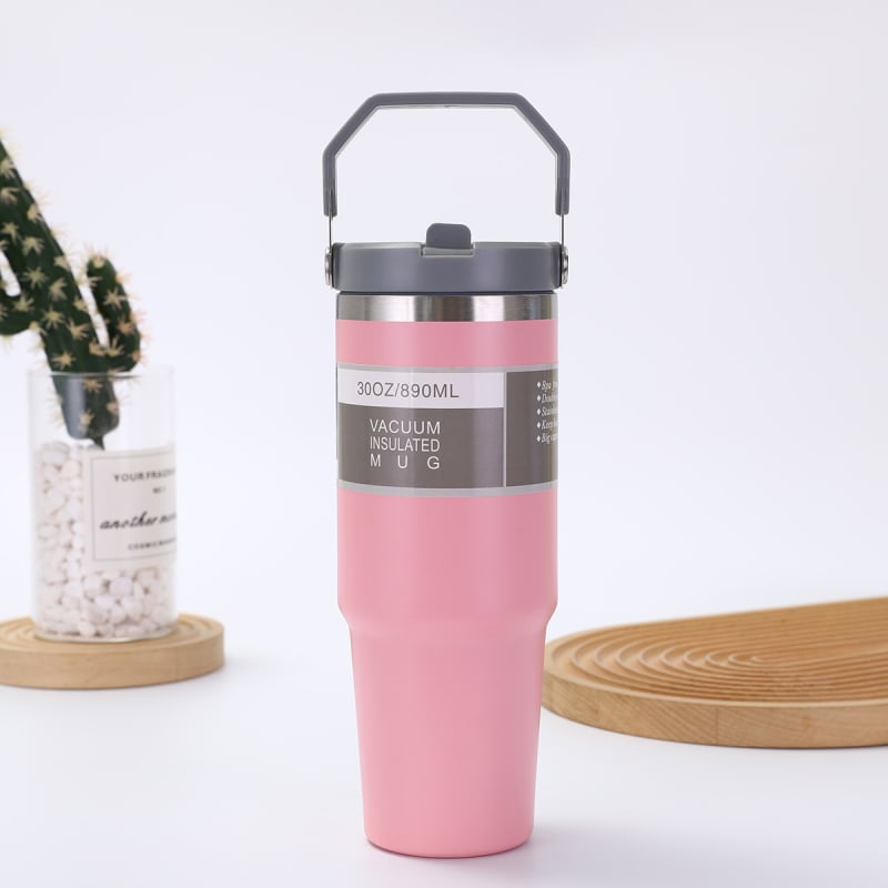 Fogantyús termosz 304 rozsdamentes acélból, 30 oz, autóba vihető, nagy kapacitás, vákuum-szigetelés