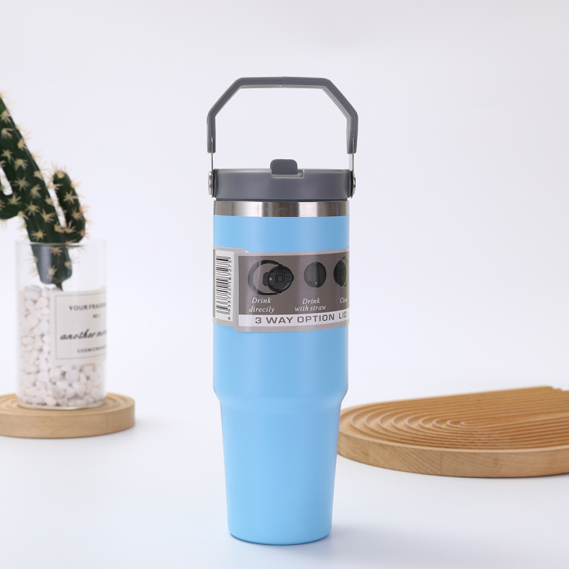 Fogantyús termosz 304 rozsdamentes acélból, 30 oz, autóba vihető, nagy kapacitás, vákuum-szigetelés