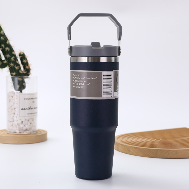 Fogantyús termosz 304 rozsdamentes acélból, 30 oz, autóba vihető, nagy kapacitás, vákuum-szigetelés