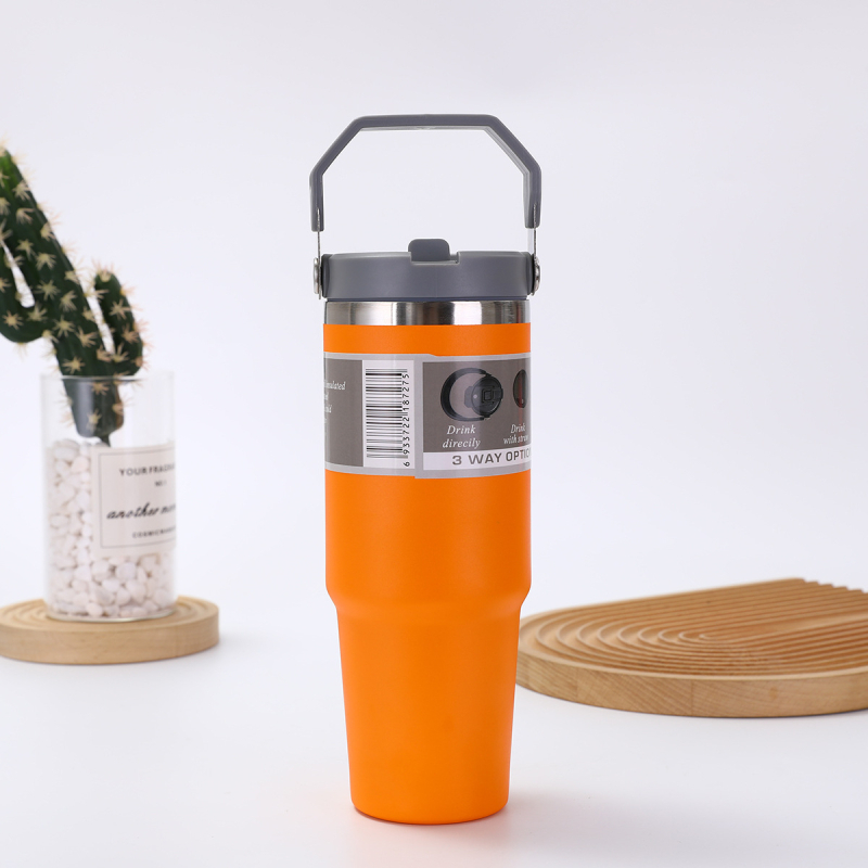 Fogantyús termosz 304 rozsdamentes acélból, 30 oz, autóba vihető, nagy kapacitás, vákuum-szigetelés