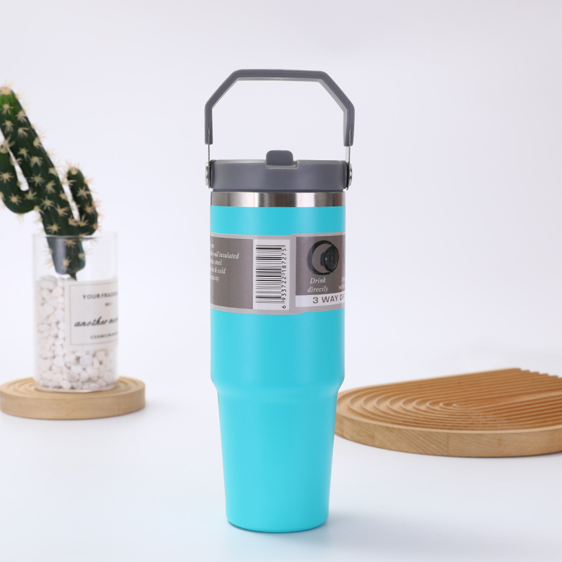 Fogantyús termosz 304 rozsdamentes acélból, 30 oz, autóba vihető, nagy kapacitás, vákuum-szigetelés