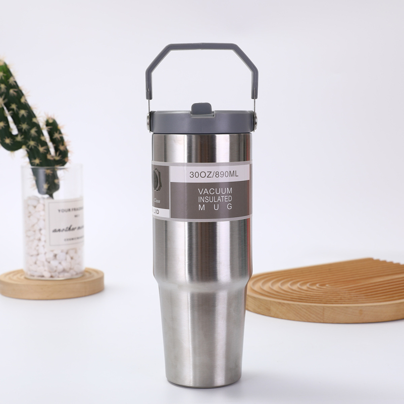 Fogantyús termosz 304 rozsdamentes acélból, 30 oz, autóba vihető, nagy kapacitás, vákuum-szigetelés