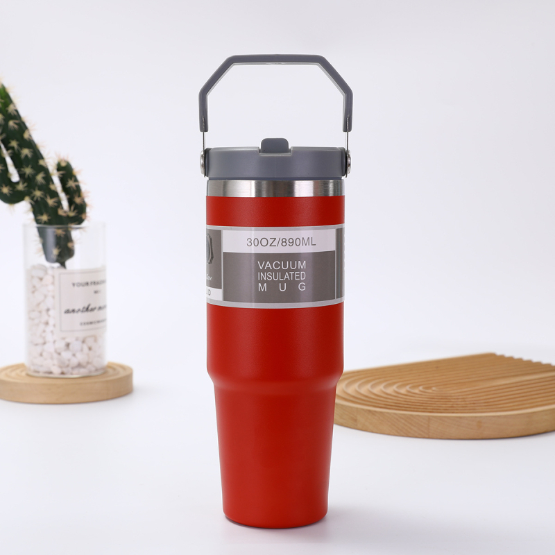 Fogantyús termosz 304 rozsdamentes acélból, 30 oz, autóba vihető, nagy kapacitás, vákuum-szigetelés