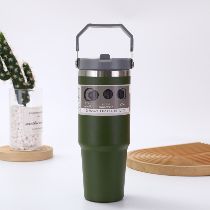 Fogantyús termosz 304 rozsdamentes acélból, 30 oz, autóba vihető, nagy kapacitás, vákuum-szigetelés