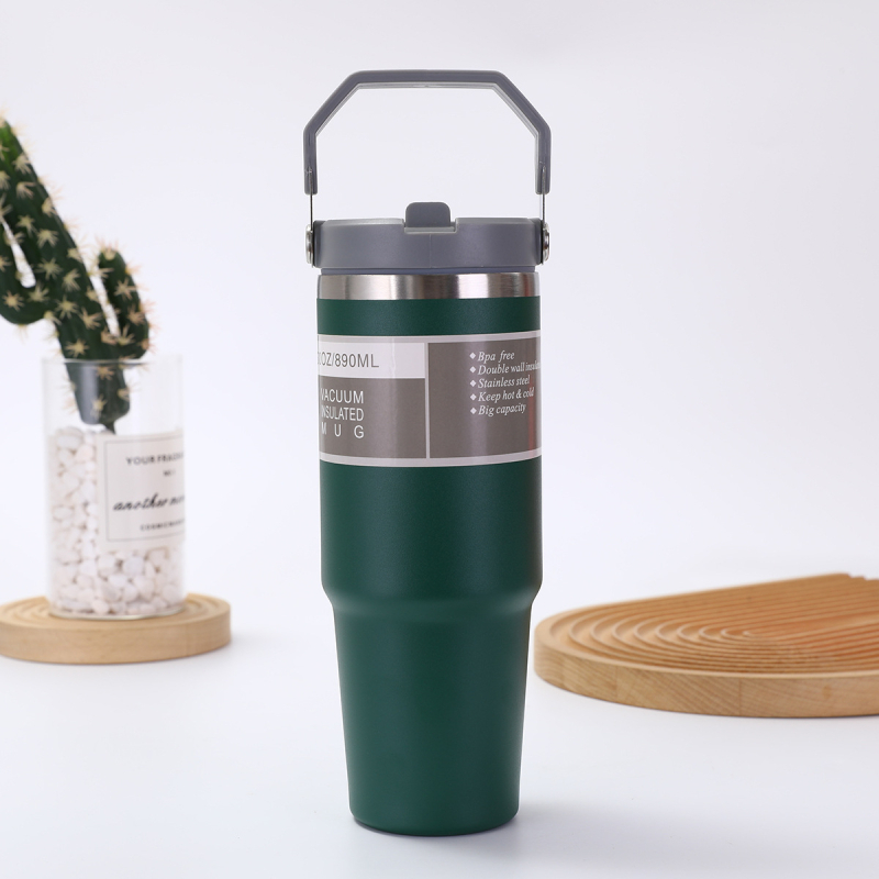 Fogantyús termosz 304 rozsdamentes acélból, 30 oz, autóba vihető, nagy kapacitás, vákuum-szigetelés