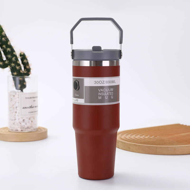 Fogantyús termosz 304 rozsdamentes acélból, 30 oz, autóba vihető, nagy kapacitás, vákuum-szigetelés
