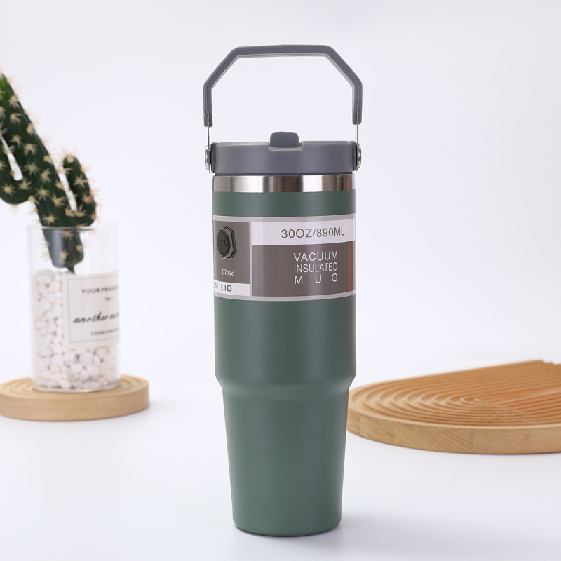 Fogantyús termosz 304 rozsdamentes acélból, 30 oz, autóba vihető, nagy kapacitás, vákuum-szigetelés