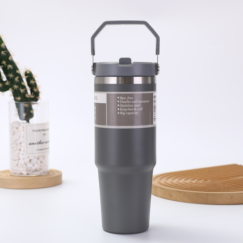 Fogantyús termosz 304 rozsdamentes acélból, 30 oz, autóba vihető, nagy kapacitás, vákuum-szigetelés
