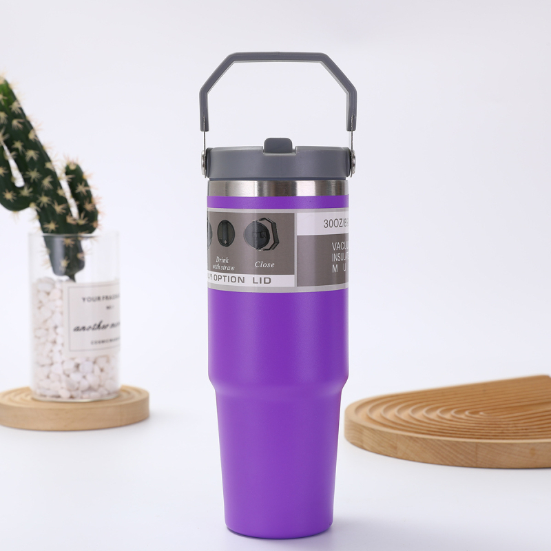Fogantyús termosz 304 rozsdamentes acélból, 30 oz, autóba vihető, nagy kapacitás, vákuum-szigetelés