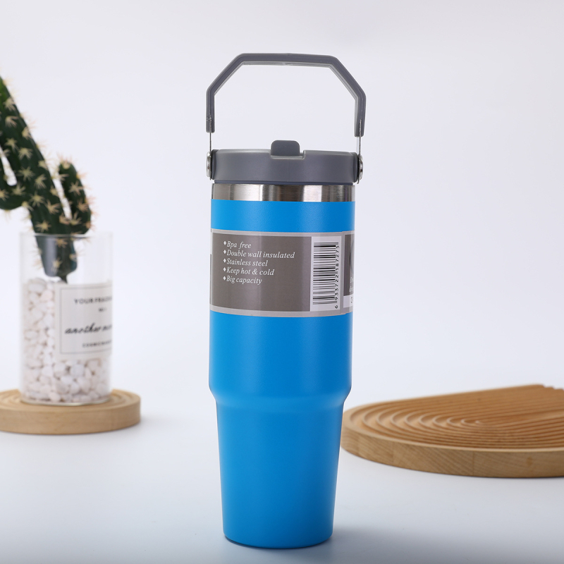 Fogantyús termosz 304 rozsdamentes acélból, 30 oz, autóba vihető, nagy kapacitás, vákuum-szigetelés