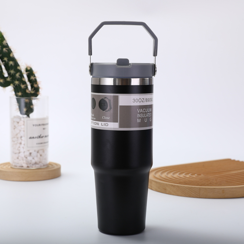 Fogantyús termosz 304 rozsdamentes acélból, 30 oz, autóba vihető, nagy kapacitás, vákuum-szigetelés