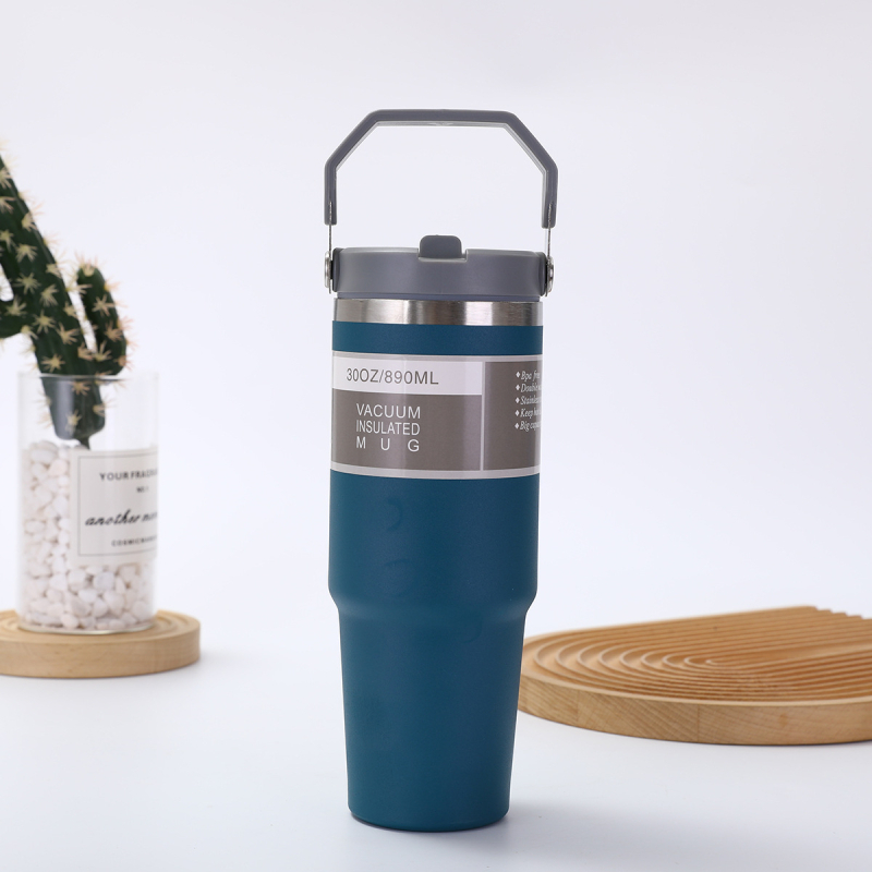 Fogantyús termosz 304 rozsdamentes acélból, 30 oz, autóba vihető, nagy kapacitás, vákuum-szigetelés