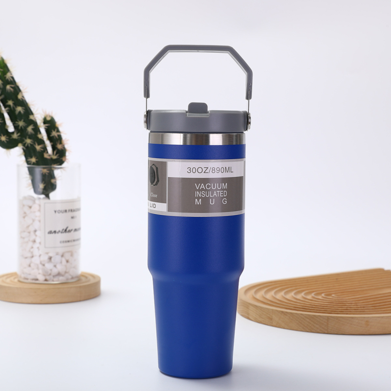 Fogantyús termosz 304 rozsdamentes acélból, 30 oz, autóba vihető, nagy kapacitás, vákuum-szigetelés