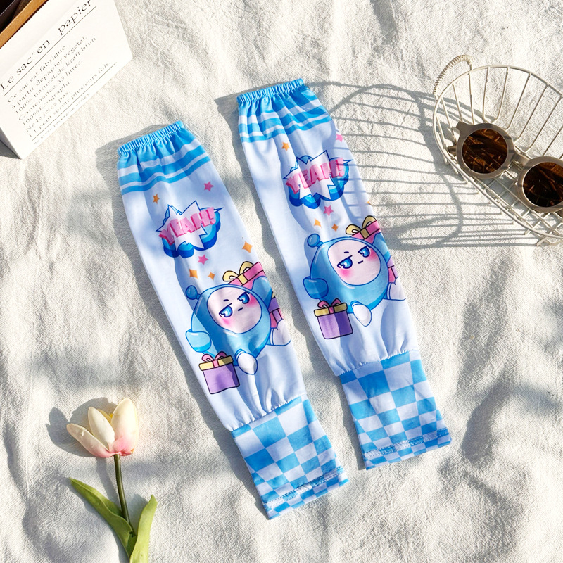 Gyerekeknek készült ice silk UV-védős karvédő, aranyos rajzfilmszerű mintával, vékony és laza szabású lányoknak