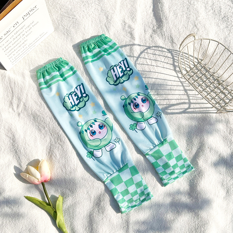 Gyerekeknek készült ice silk UV-védős karvédő, aranyos rajzfilmszerű mintával, vékony és laza szabású lányoknak