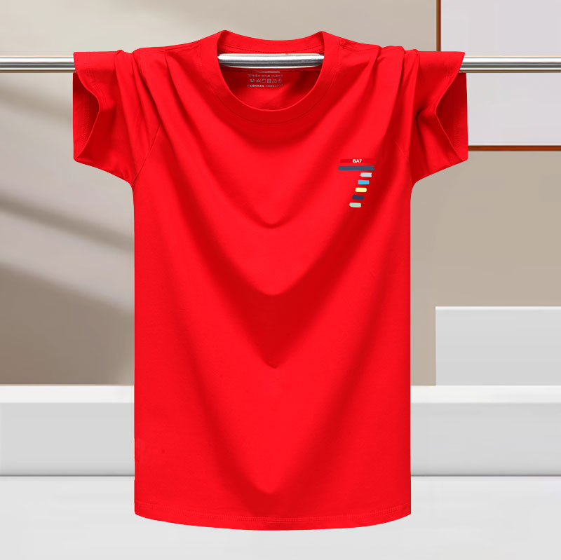 Muški kratki rukav T-shirt od pamuka i ledene svile, crvena, udoban ležeran kroj, za ljeto, veći broj, rastezljiv