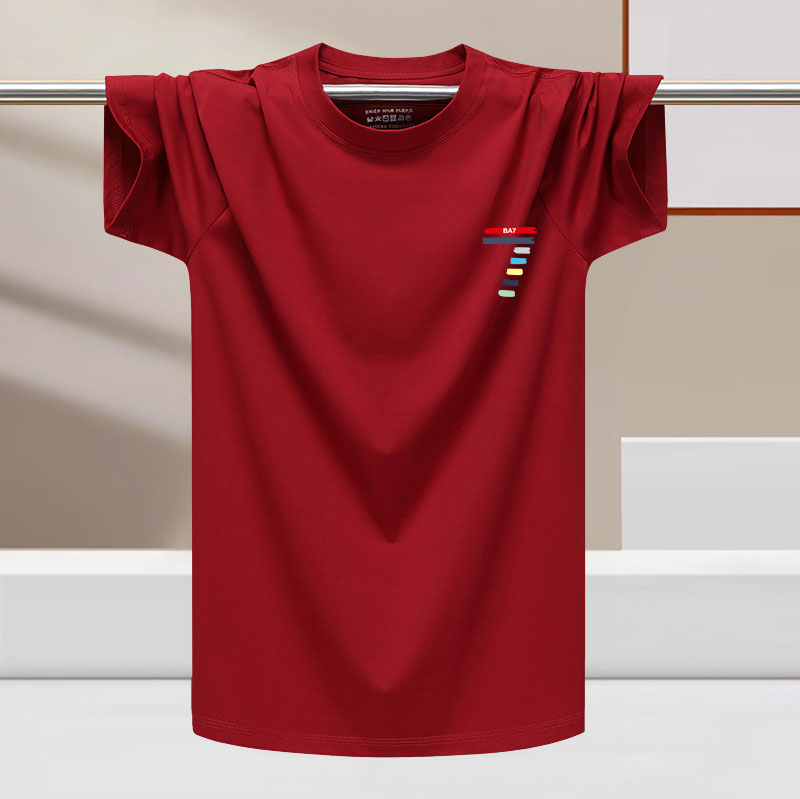 Muški kratki rukav T-shirt od pamuka i ledene svile, crvena, udoban ležeran kroj, za ljeto, veći broj, rastezljiv