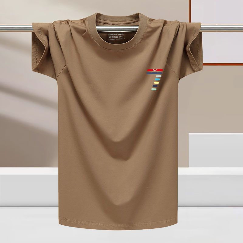 Muški kratki rukav T-shirt od pamuka i ledene svile, crvena, udoban ležeran kroj, za ljeto, veći broj, rastezljiv