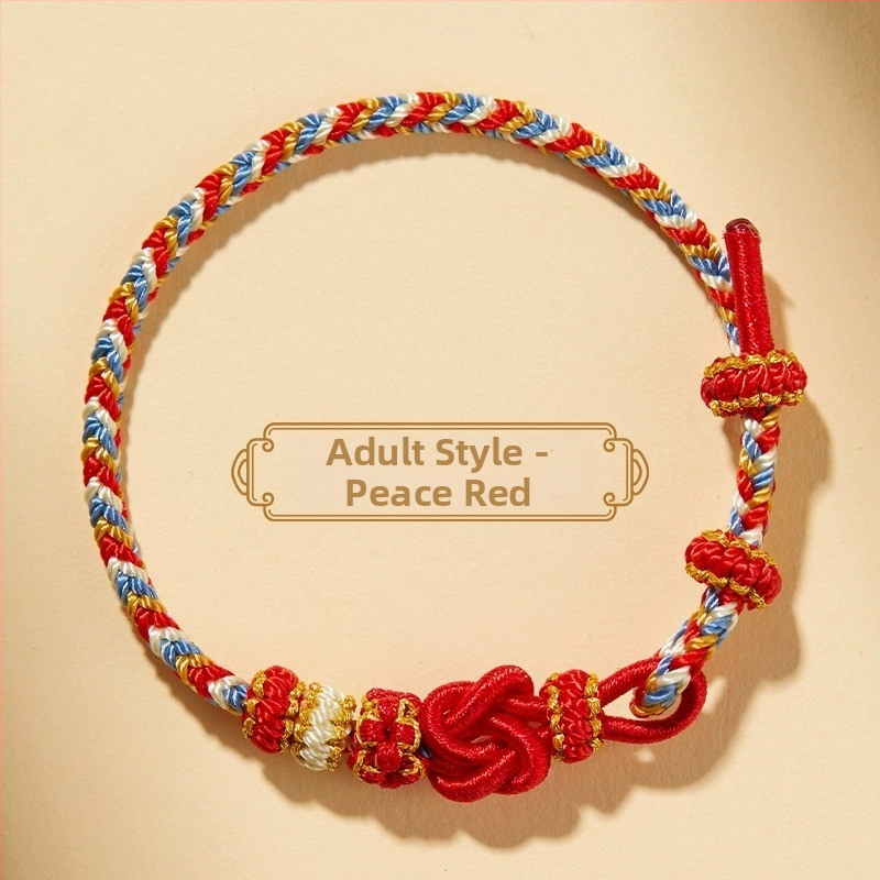 Brăţară DIY ţesută din sfoară roşie, unisex, cu accesoriu în ton aur (semi-finisat)