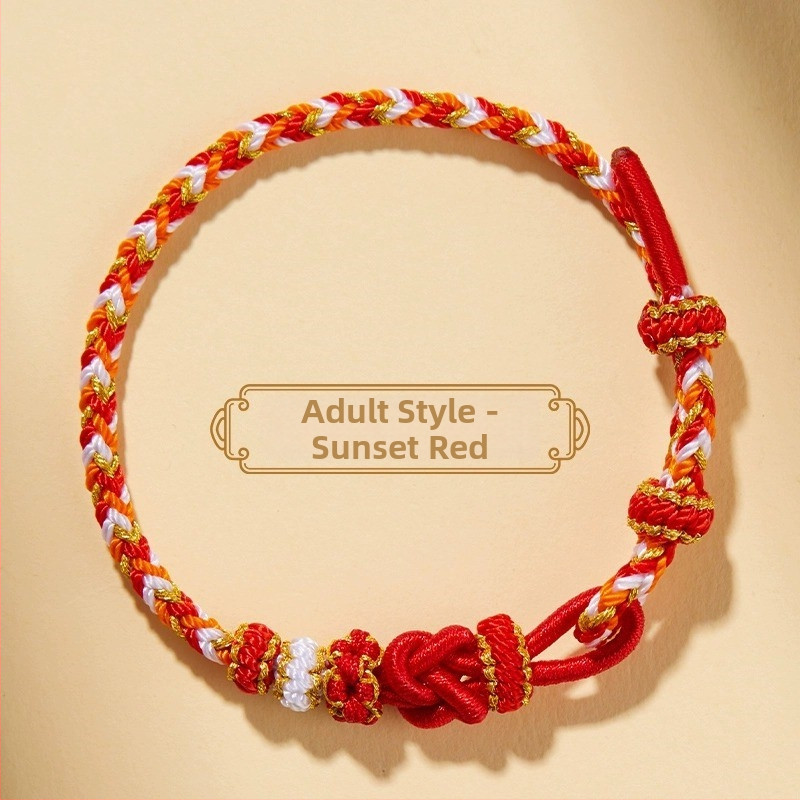 Brăţară DIY ţesută din sfoară roşie, unisex, cu accesoriu în ton aur (semi-finisat)