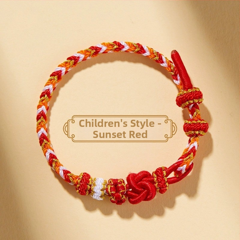 Brăţară DIY ţesută din sfoară roşie, unisex, cu accesoriu în ton aur (semi-finisat)