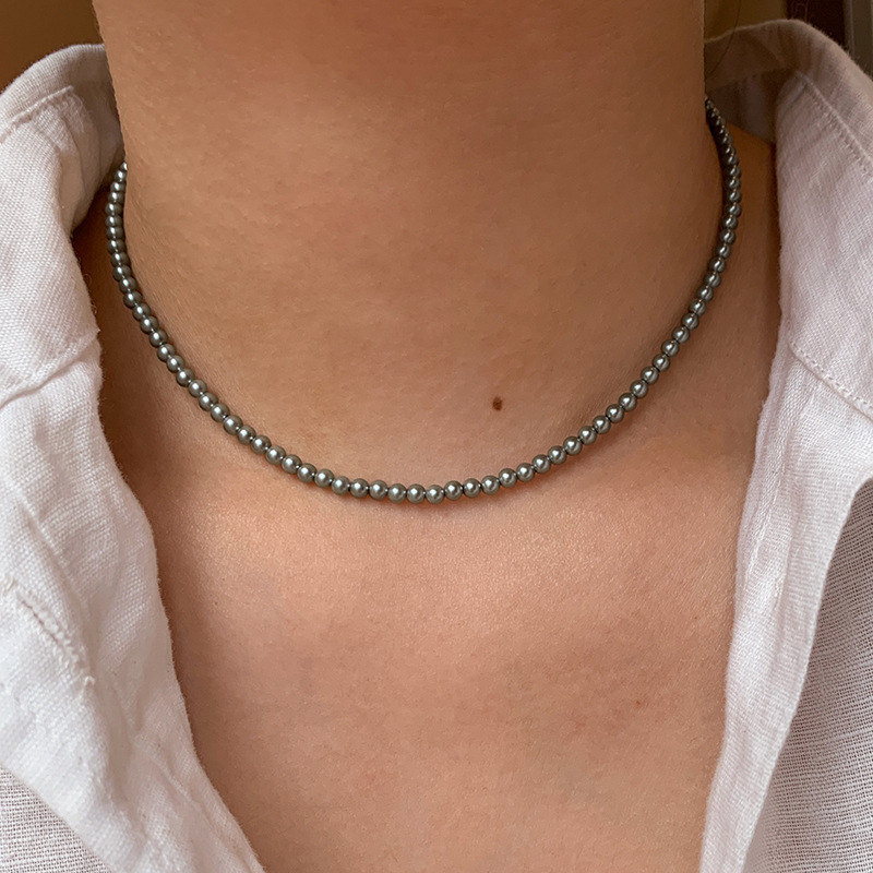 Ženski ogrlica od Tahiti crnih bisera, platinsko-sivi završetak, visokokvalitetni choker, novi model 2024