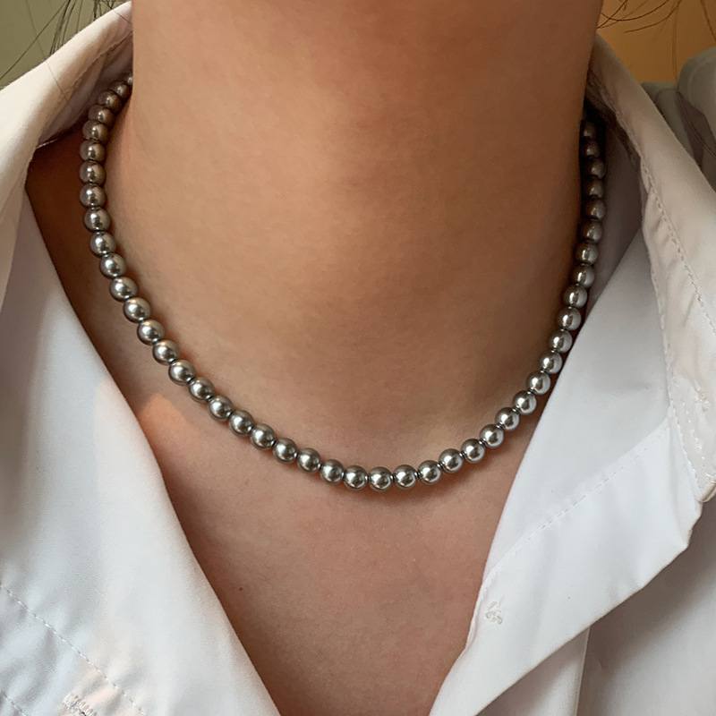Ženski ogrlica od Tahiti crnih bisera, platinsko-sivi završetak, visokokvalitetni choker, novi model 2024