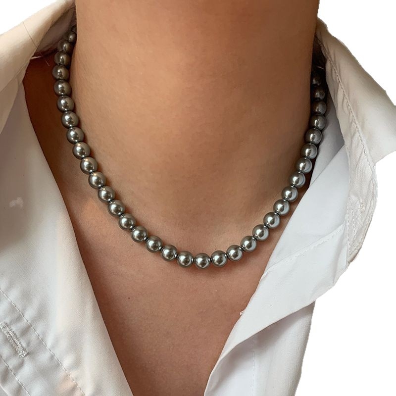 Ženski ogrlica od Tahiti crnih bisera, platinsko-sivi završetak, visokokvalitetni choker, novi model 2024
