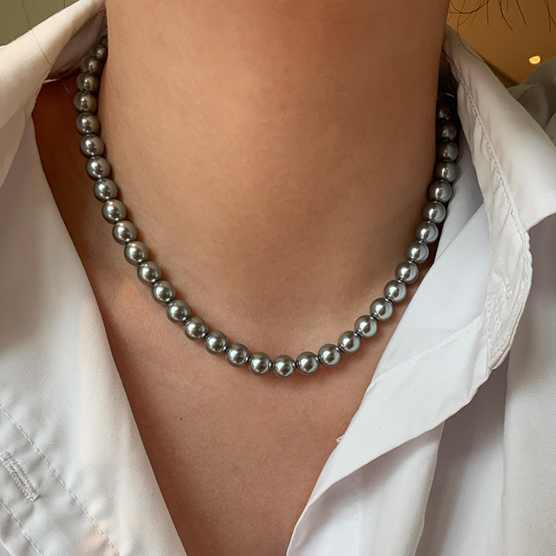 Ženski ogrlica od Tahiti crnih bisera, platinsko-sivi završetak, visokokvalitetni choker, novi model 2024