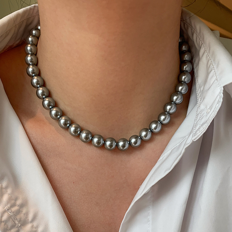 Ženski ogrlica od Tahiti crnih bisera, platinsko-sivi završetak, visokokvalitetni choker, novi model 2024