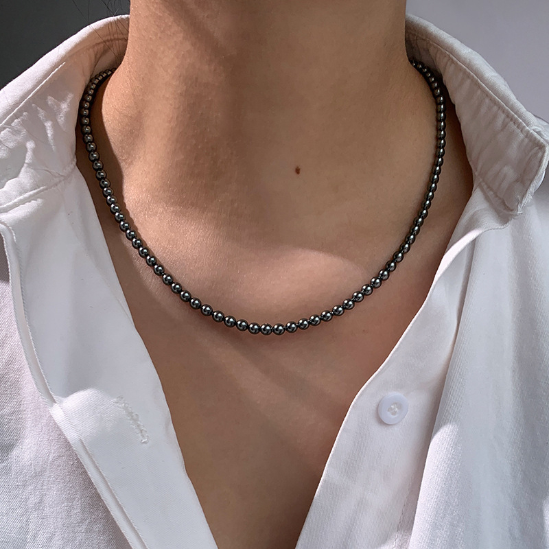 Ženski ogrlica od Tahiti crnih bisera, platinsko-sivi završetak, visokokvalitetni choker, novi model 2024