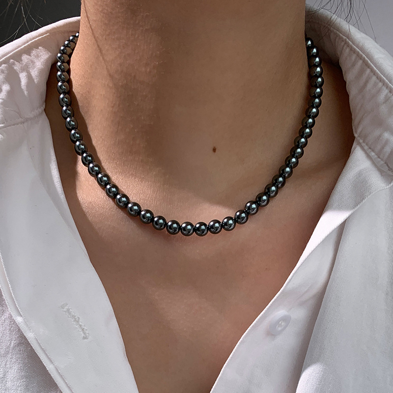 Ženski ogrlica od Tahiti crnih bisera, platinsko-sivi završetak, visokokvalitetni choker, novi model 2024