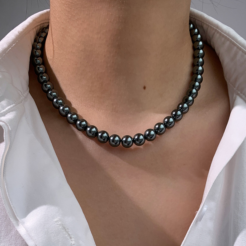 Ženski ogrlica od Tahiti crnih bisera, platinsko-sivi završetak, visokokvalitetni choker, novi model 2024