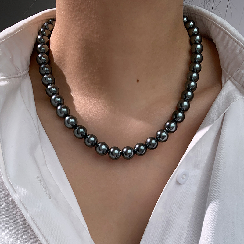 Ženski ogrlica od Tahiti crnih bisera, platinsko-sivi završetak, visokokvalitetni choker, novi model 2024