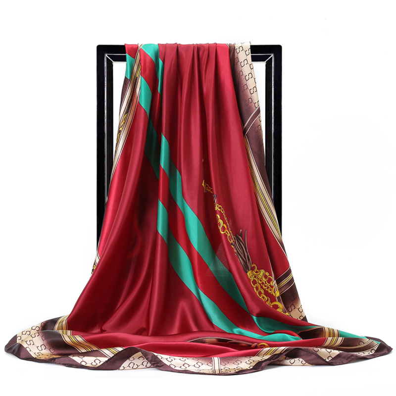 Gaohe svilen šal, kvadratni 90 cm uzorom lancem, europsko-američka moda, retro stil za žene