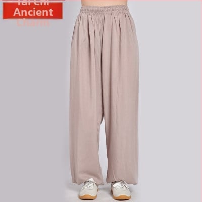 Pantaloni Tai Chi pentru femei și bărbați, material vară coton-satén, pentru exerciții matinale, spectacole și antrenament de arte marțiale, purtare acasă, stil lantern