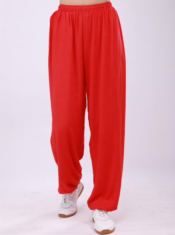 Pantaloni Tai Chi pentru femei și bărbați, material vară coton-satén, pentru exerciții matinale, spectacole și antrenament de arte marțiale, purtare acasă, stil lantern