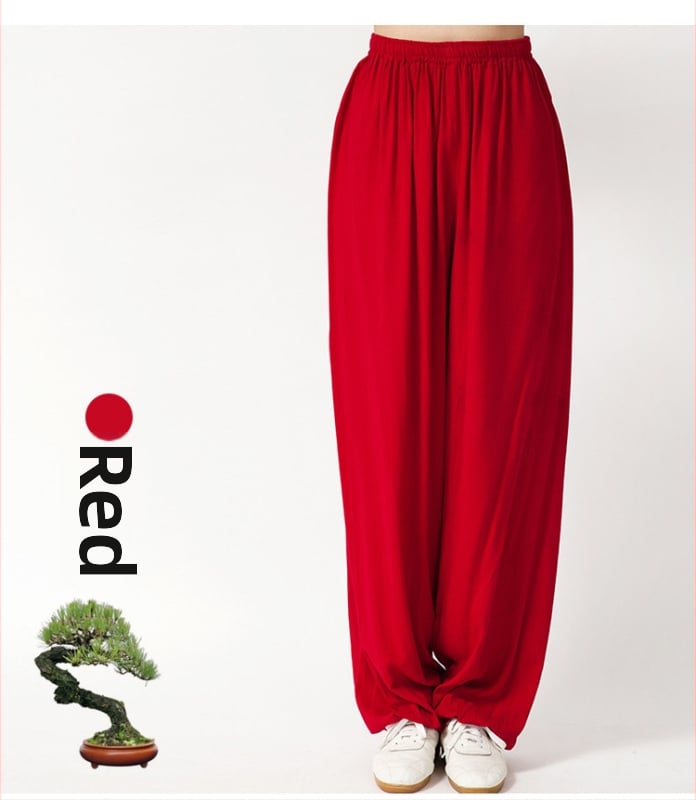 Pantaloni Tai Chi pentru femei și bărbați, material vară coton-satén, pentru exerciții matinale, spectacole și antrenament de arte marțiale, purtare acasă, stil lantern