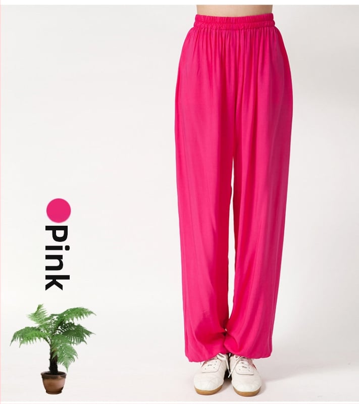 Pantaloni Tai Chi pentru femei și bărbați, material vară coton-satén, pentru exerciții matinale, spectacole și antrenament de arte marțiale, purtare acasă, stil lantern